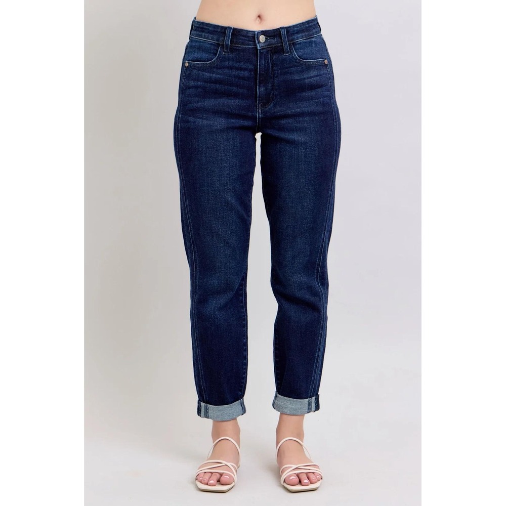 Judy Blue High-Waisted Boyfriend Jeans Women's 3/26 Dark Wash Distressed Denim